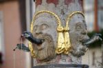 Unusual Water Spout In Rothenburg Stock Photo