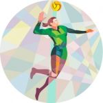 Volleyball Player Spiking Ball Jumping Low Polygon Stock Photo