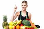 Pretty Slim Girl With Fruits And Vegetables Stock Photo