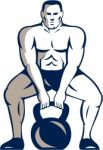 Athlete Weightlifter Lifting Kettlebell Retro Stock Photo