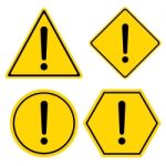 Hazard Warning Sign. Triangle Hexagon Square And Circle Symbol Isolated On White Background Stock Photo