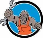 Angry Gorilla Mechanic Spanner Circle Cartoon Stock Photo