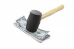 Hammer Black Head Hit On Cash Focus At Rubber Stock Photo