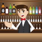 Cartoon Bartender At Cocktail Bar Stock Photo