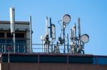 Communication Satellite Dishes And Aerials Stock Photo