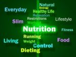 Nutrition Words Shows Healthy Food Vitamins Nutrients And Nutrit Stock Photo