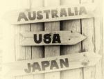 Norway Pointer To Usa, Japan And Australia Vignette Stock Photo