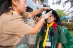 Student 9-10 Years Old, Welcome To Boy Scout Camp In Bangkok Thailand Stock Photo