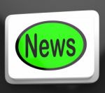 News Button Shows Newsletter Broadcast Online Stock Photo