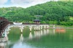 Wooden Bridge Or Wolyeonggyo Bridge In Andong,korea Stock Photo