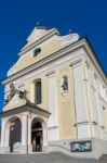 View Of The Parish Church In Ortisei Stock Photo