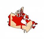 Canada Map On Canada Flag Drawing ,grunge And Retro Flag Series Stock Photo
