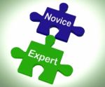 Novice Expert Puzzle Shows Unskilled And Professional Stock Photo