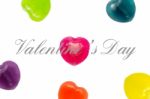 Valentine Day Text With Heart Candy Background Stock Photo