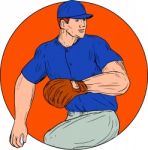 Baseball Pitcher Ready To Throw Ball Circle Drawing Stock Photo