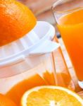 Orange Juice Squeezed Shows Thirsty Refresh And Organic Stock Photo