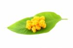 Sweetmeat Made Of Egg Yolk And Sugar On Banana Leaf Stock Photo