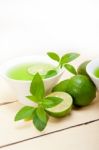 Mint Infusion Tea Tisane With Lime Stock Photo