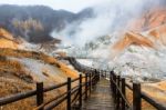 Jigokudani Hell Valley In Noboribetsu, Hokkaido Stock Photo