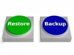 Backup And Restore Buttons Show Data Archiving Stock Photo