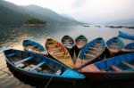 Colorful Boats In Phewa Lake, Nepal Stock Photo