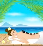 Beautiful Woman Lying A Therapy With Hot Stones Stock Photo