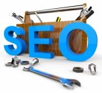 Search Engine Optimization Shows Gathering Data And Advertising Stock Photo