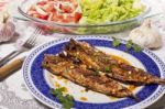 Wahoo Grilled Fish Meal Stock Photo