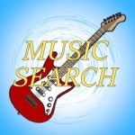 Music Search Shows Researching Inquiry And Exploration Of Songs Stock Photo