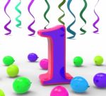 Number One Party Means First Year Party Or Celebration Stock Photo