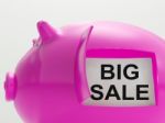 Big Sale Piggy Bank Means Massive Bargains Stock Photo