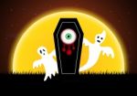 Halloween Coffin Ghost Moon  Stock Photo