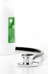 Stethoscope With Water Oxygenated On White Background Stock Photo