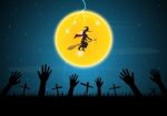 Halloween Zombie Hand Cross Moon Witch Thunderbolt  Stock Photo