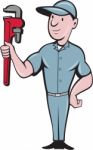 Handyman Monkey Wrench Standing Cartoon Stock Photo