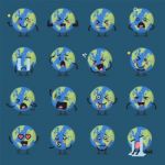 Earth Globe Character Emoji Set Stock Photo