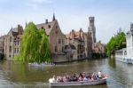 Bruges, Belgium - May 11, 2015: Tourist Visit Rozenhoedkaai (the Stock Photo