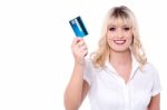 Delightful Lady Holding Credit Card Stock Photo