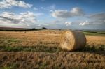 Round Straw Bales - Field Stubble Stock Photo