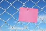 Pink Note On Chain Link Fence Stock Photo