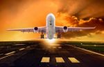 Passenger Plane Take Off From Runways Against Beautiful Dusky Sk Stock Photo