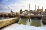 Thermal Electric Power Plant Beside River Side Location Use For Stock Photo