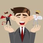 Cartoon Businessman With Evil And Angel Stock Photo