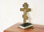 Worn Bible With Two Bronze Crosses Stock Photo