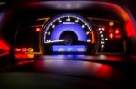 Modern Car Instrument Dashboard Panel Full Symbol In Night Time Stock Photo