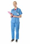 Female Doctor In Blue Medical Suit Stock Photo