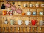 Coffee Cup On Wood Shelf Stock Photo