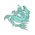 Mermaid Grappling With Sea Serpent Drawing Color Stock Photo
