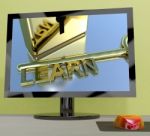 Learn Key On Computer Screen Showing Online Education Stock Photo