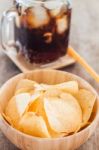 Crispy Potato Chips With Iced Cola Stock Photo